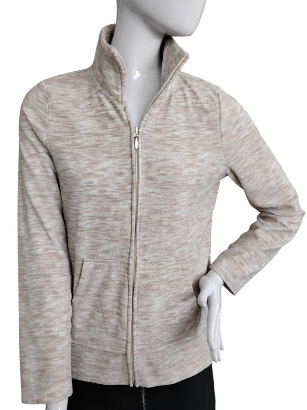 Sonoma Lifestyle Marled Full Zipper Sweatshirt Size Small Beige Mock Neckline
